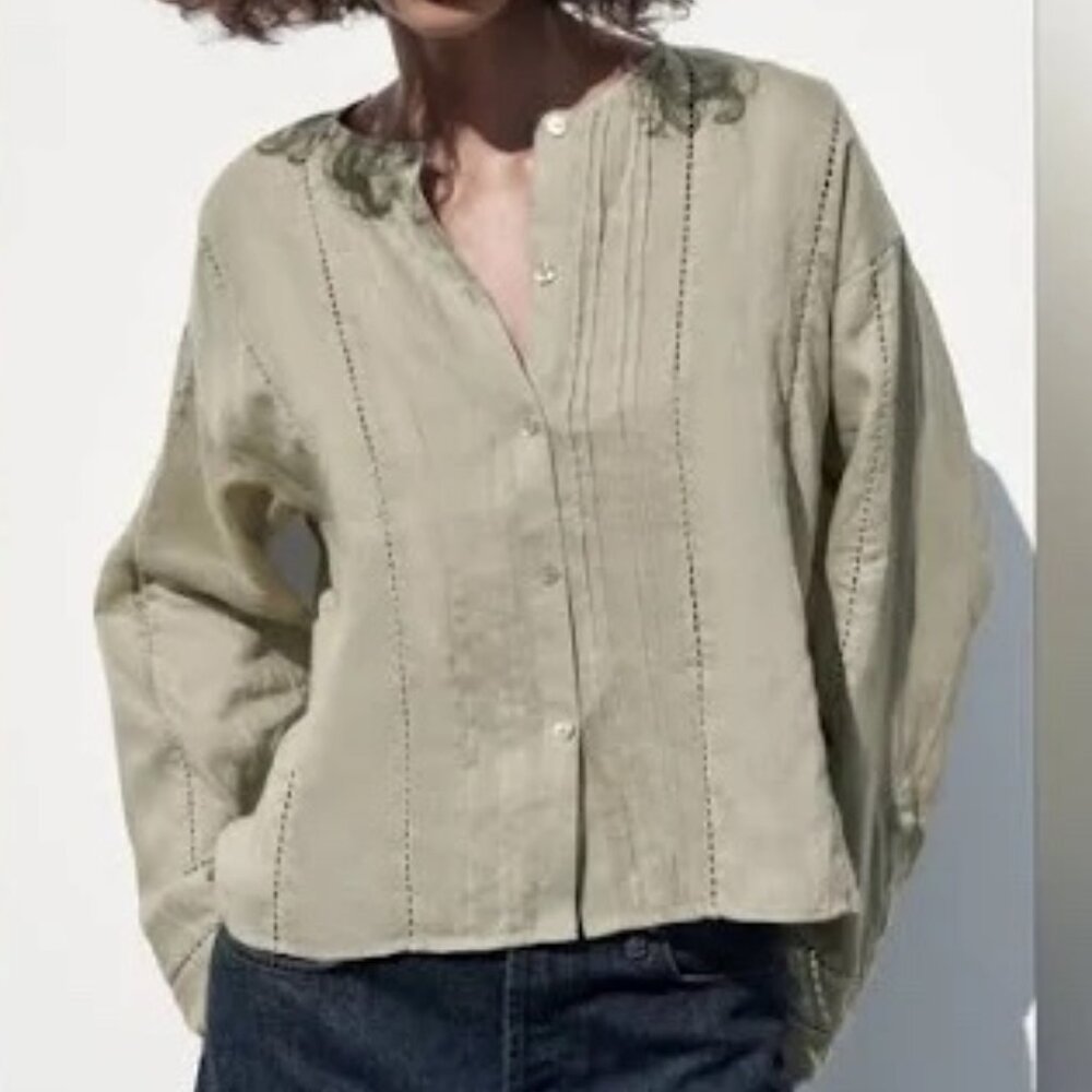 ZARA ramie passementerie blouse